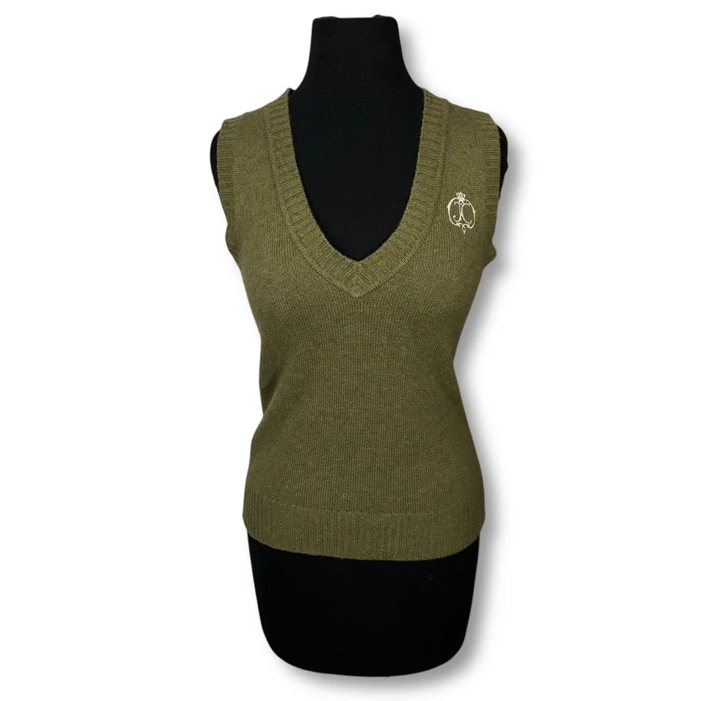 Y2K Juicy Couture Cashmere Wool Blend V Neck Sweater Vest Olive Green‎ Women's S